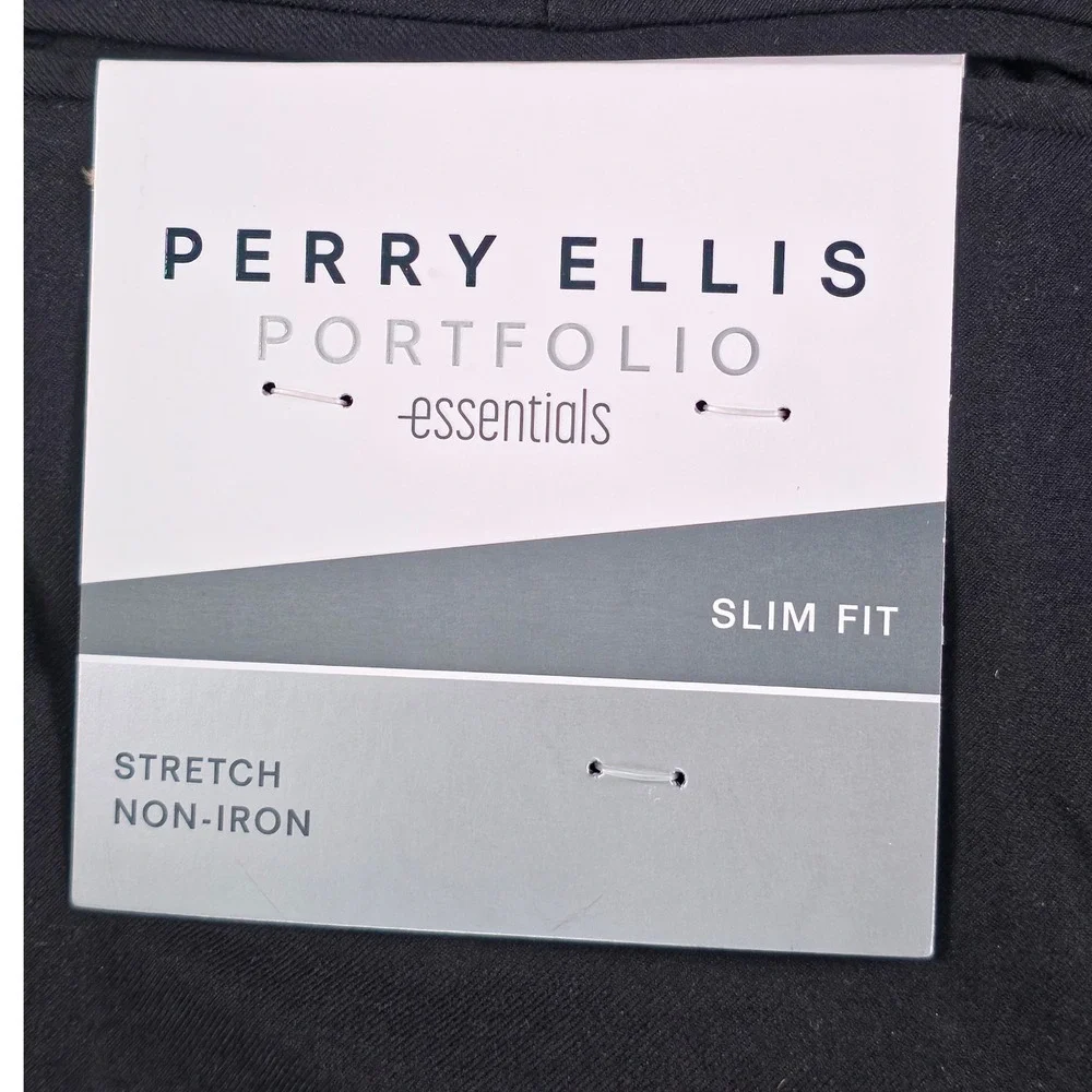 Perry Ellis Portfolio Essentials Dress Pants 36x29 Black Slim Fit Stretch